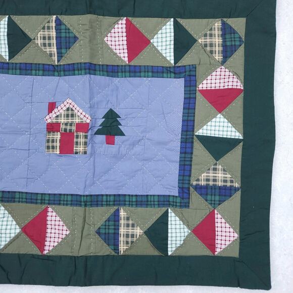 Christmas Pillow Sham Cover Quilted Patchwork Standard Green Rustic Cabin 2pcs - Picture 5 of 7
